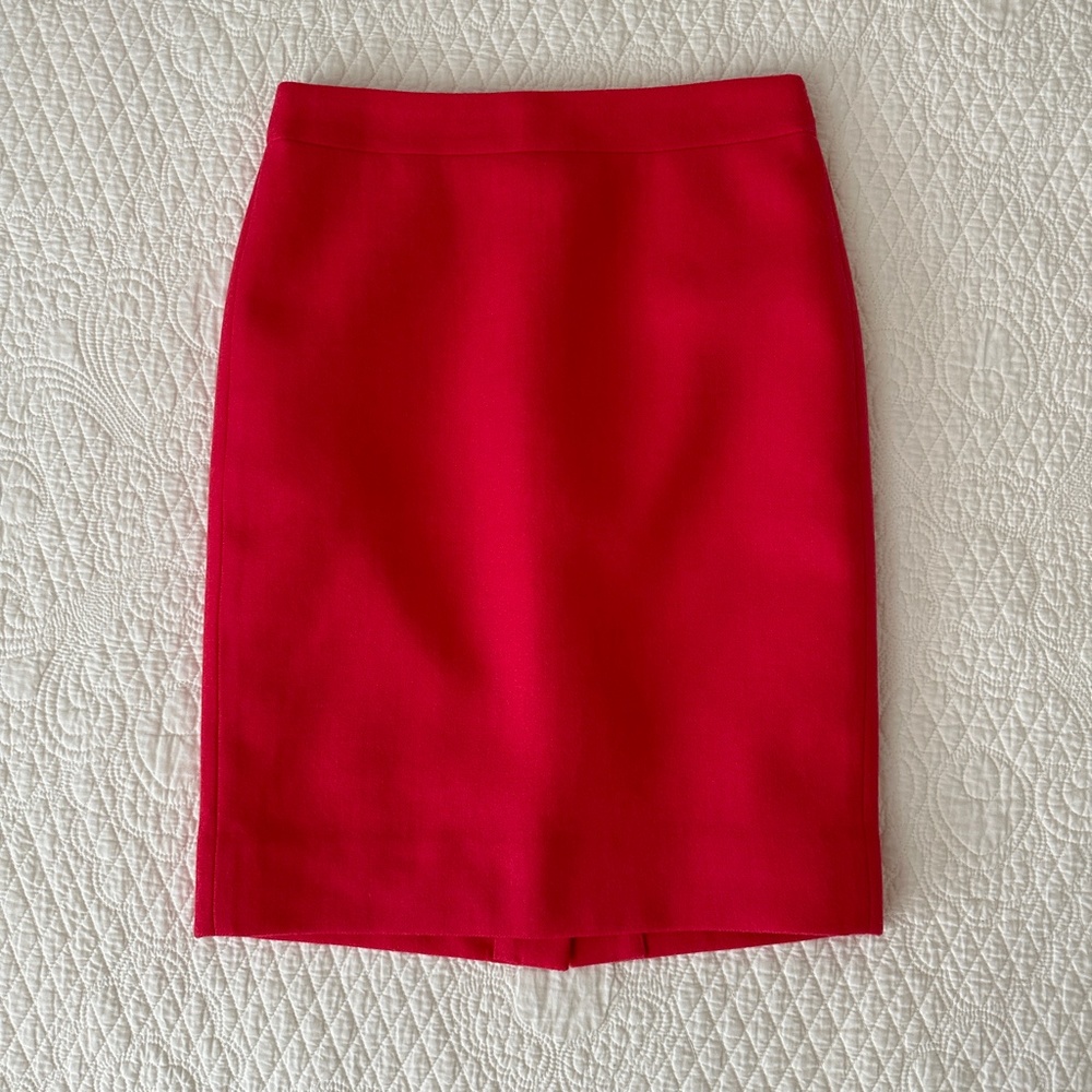 J.Crew No. 2 Pencil Skirt Petite 00 Double Serge Wool Berry Pink